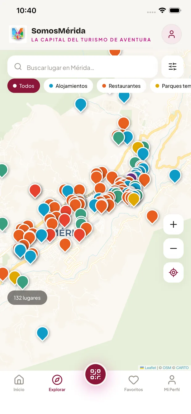 Mapa de todo el estado Mérida con los sitios ubicados