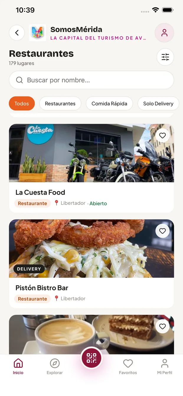 Listado de restaurantes con buscador y filtros